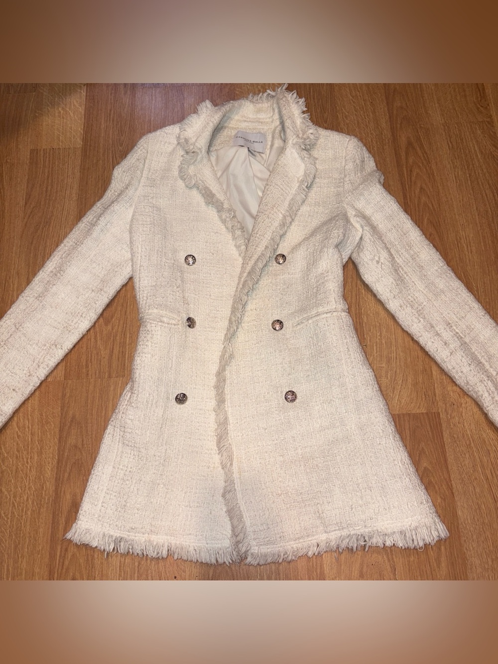 Double-Breasted Cream Tweed Women's Blazer Coat